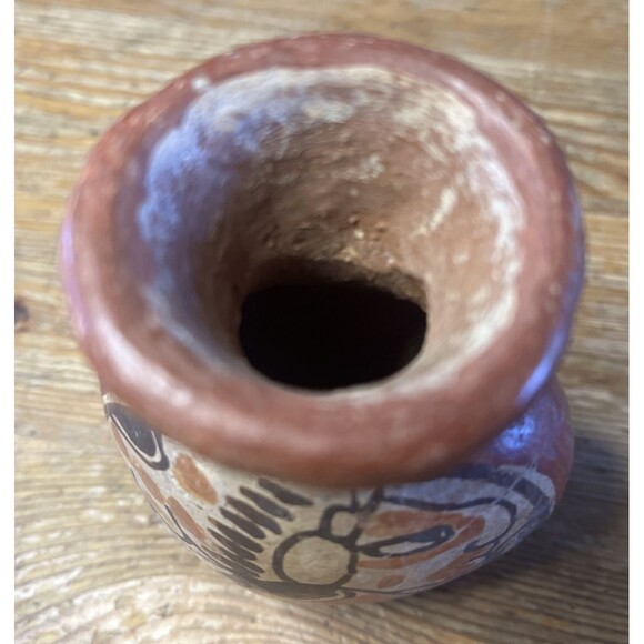Aztec Style Vase Primitive Mexican Terracotta Rustic 4" Tall Native American - Picture 4 of 6